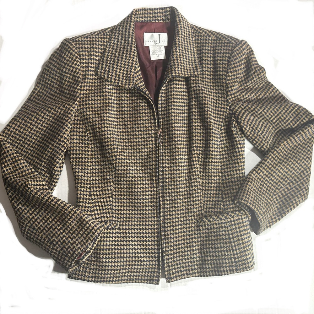 Vintage Studio Jax Houndstooth Zip Up Jacket Sz 10 Career Work Corpcore Classic